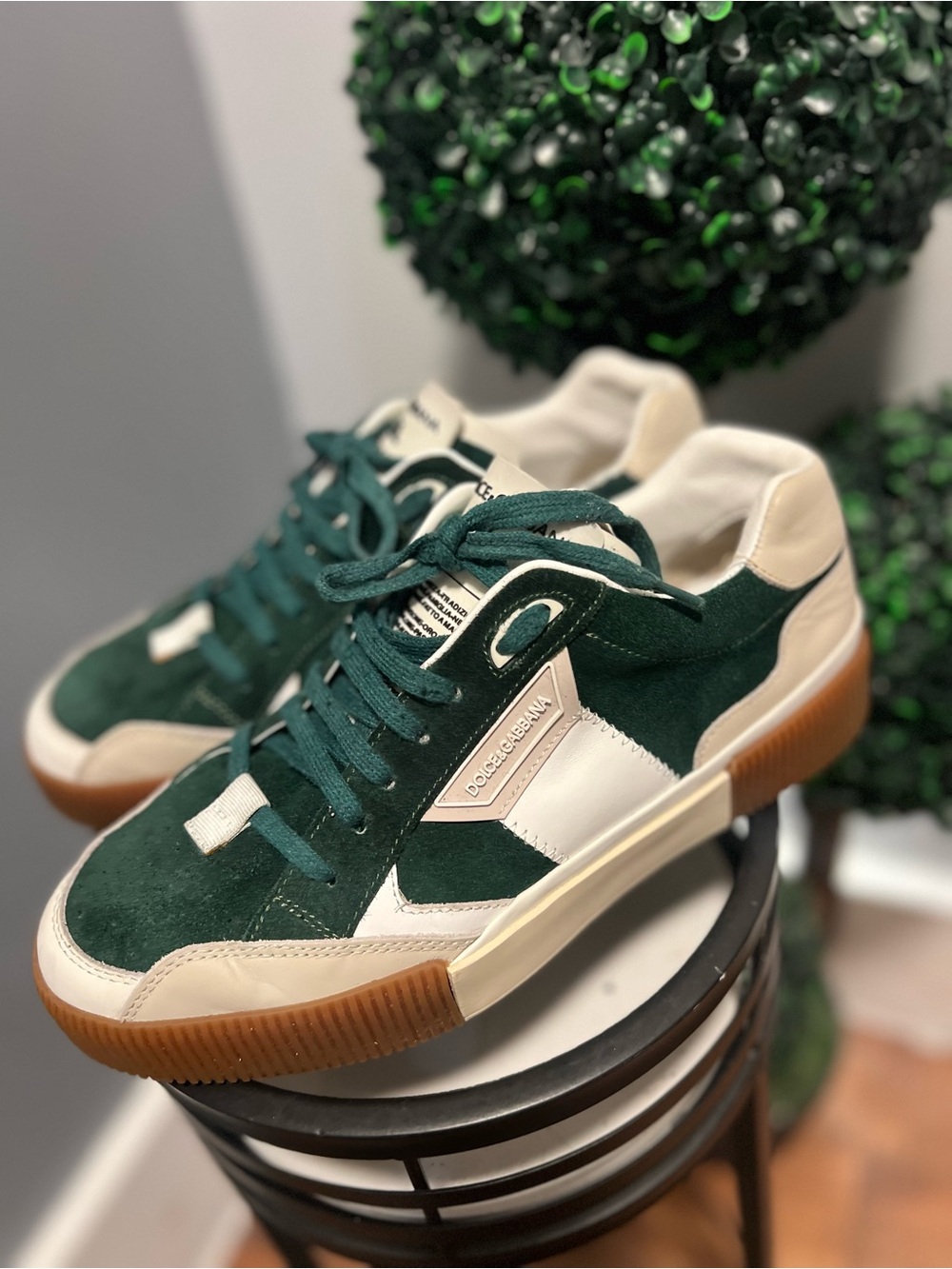 Dolce & Gabbana D.N.A. Men’s 9 Low Top Lace-Up Sneaker Green/White Colorblock